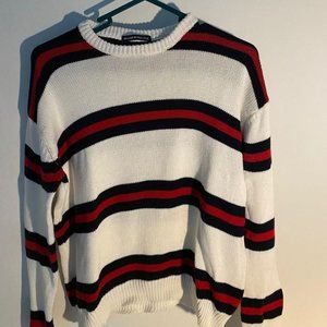 Brandy Melville White Navy Red Striped 100% Cotton Sweater